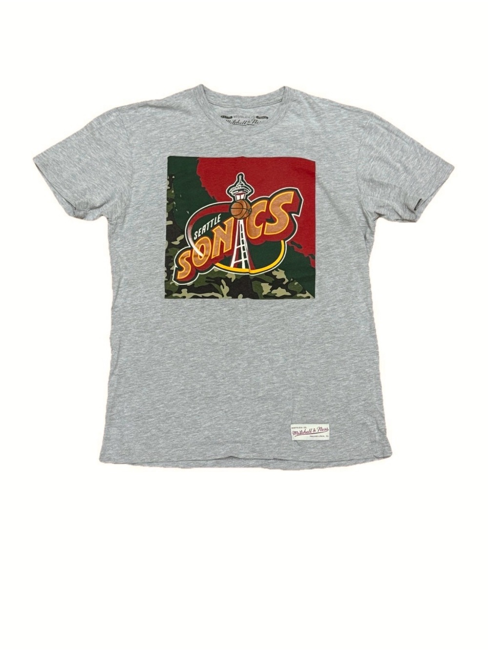 Mitchell & Ness Seattle SuperSonics Grey Space Needle Premium T-Shirt Men Small
